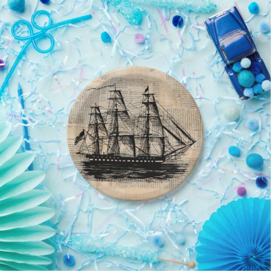 Oude  krantenstijl met Fashioned Ship Art Papieren Bordje (Feest)