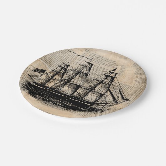 Oude krantenstijl met Fashioned Ship Art Papieren Bordje (Gekanteld)