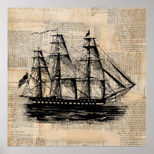 Oude  krantenstijl met Fashioned Ship Art Poster (Voorkant)