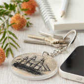 Oude  krantenstijl met Fashioned Ship Art Sleutelhanger (Voorkant Rechts)
