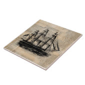 Oude  krantenstijl met Fashioned Ship Art Tegeltje (Zijkant)