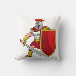 Oude krijger met zwaard en schild in helm een kussen