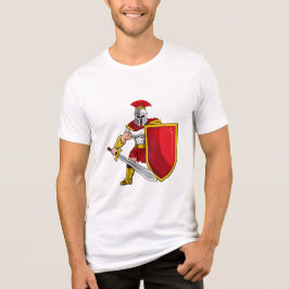 Oude krijger met zwaard en schild in helm een Tri-Blend shirt