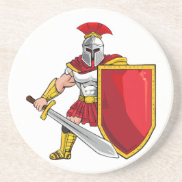 Oude krijger met zwaard en schild in helm een zandsteen onderzetter