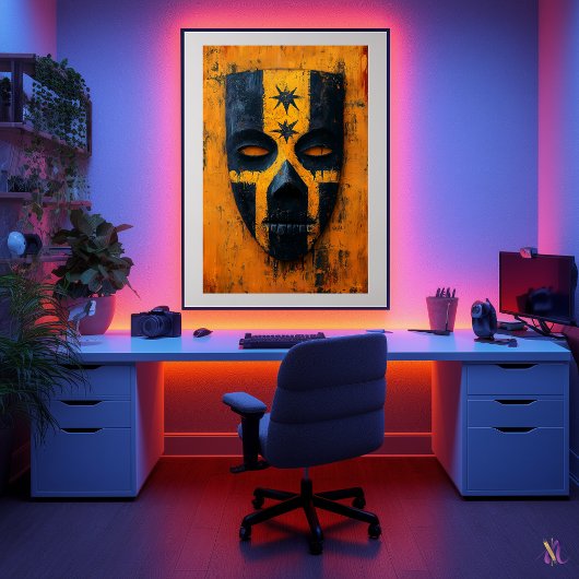 Oude krijgersmasker – Meso-Amerikaanse stam- Poster