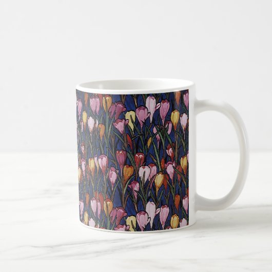 Oude krokusbloemen in een tuin, bloempatroon koffiemok (Rechts)