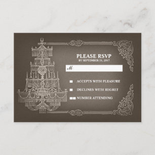  oude kroonluchter bruiloft RSVP kaarten Kaartje