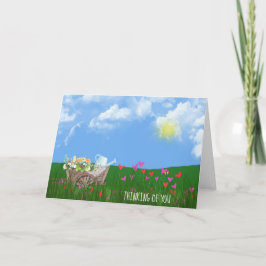 oude kruiwagen met bloemen die je denken kaart