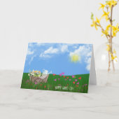 oude kruiwagen met bloemen Naam Dag Kaart (Gele Bloem)