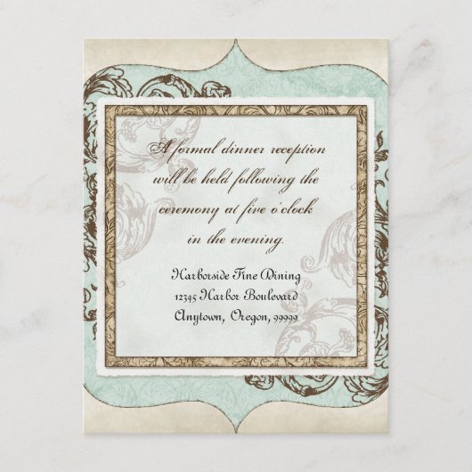 Oude krulbloem etsingen bloemige bruiloft informatiekaartje (Voorkant)