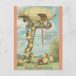 Oude kuikens op een ladder naar een Paasballon Briefkaart