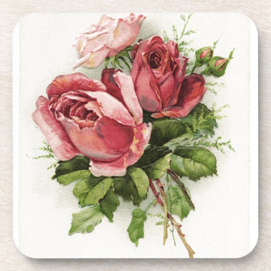 Oude Kunst Antieke Rozen Drankjes Onderzetter (Voorkant)