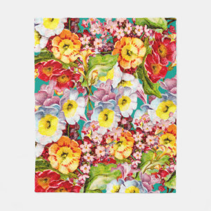 Oude Kunst Bloemmotief Lente Bloemen Sleutelbloem Fleece Deken