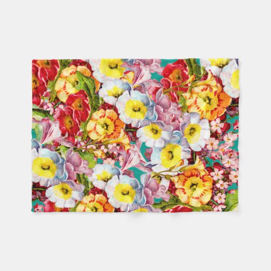 Oude Kunst Bloemmotief Lente Bloemen Sleutelbloem Fleece Deken (Voorkant (Horizontaal))