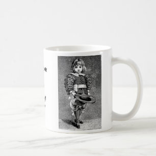 Oude kunst uit de 1800's van jongen met een hoed koffiemok