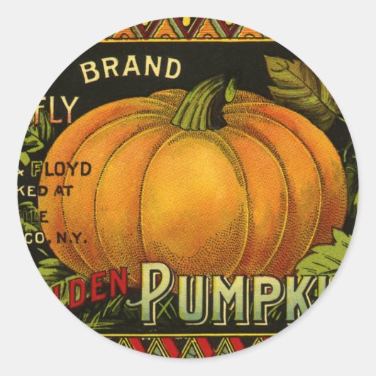 Oude Kunst van Bliklabel, Vlinderpompoen Groente Ronde Sticker (Voorkant)