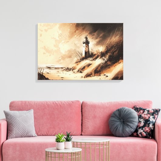 Oude kunststofschilders voor vuurtoren canvas afdruk (Insitu (Woonkamer))