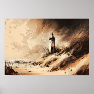 Oude kunststofschilders voor vuurtoren poster