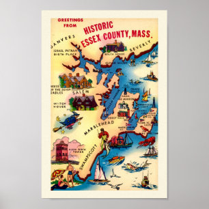 Oude kustkaart van Massachusetts Poster