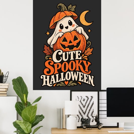 Oude Kute Enge Halloween Geest Pompoen Poster (Thuiskantoor)