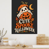 Oude Kute Enge Halloween Geest Pompoen Poster (Keuken)