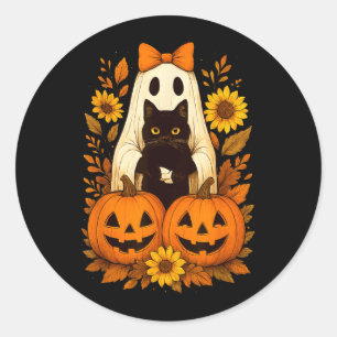 Oude Kute Halloween Geest met Zwarte Kat Ronde Sticker