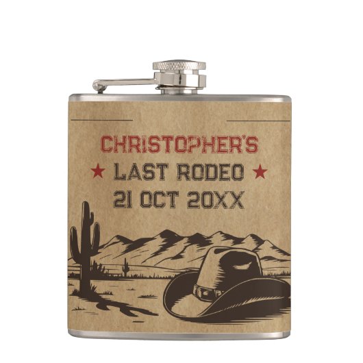 Oude Laatste Rodeo Landelijke Cowboy Verloofd-fees Heupfles (Voorkant)