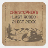 Oude Laatste Rodeo Rustieke Cowboy Verjaardagsfees Vierkante Sticker (Voorkant)