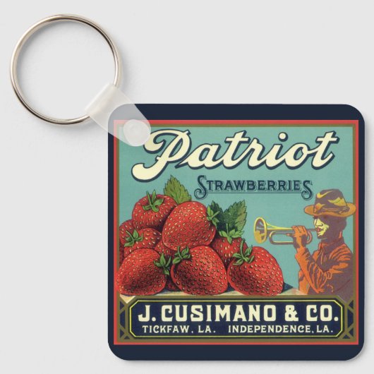 Oude label kunst voor fruitkist Patriot Aardbeien Sleutelhanger (Voorkant)