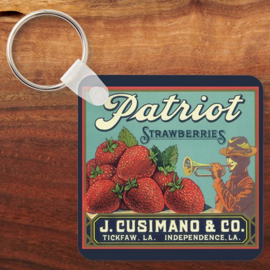 Oude label kunst voor fruitkist Patriot Aardbeien Sleutelhanger (Voorkant)