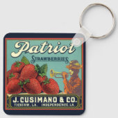 Oude label kunst voor fruitkist Patriot Aardbeien Sleutelhanger (Achterkant)