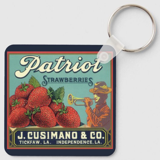 Oude label kunst voor fruitkist Patriot Aardbeien Sleutelhanger (Achterkant)
