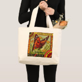 Oude label met rode vlinder boodschappentas grote tote bag (Voorkant (product))