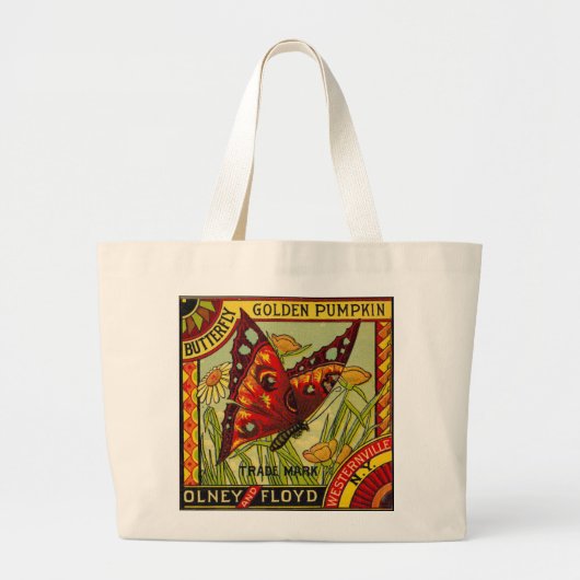 Oude label met rode vlinder boodschappentas grote tote bag (Voorkant)