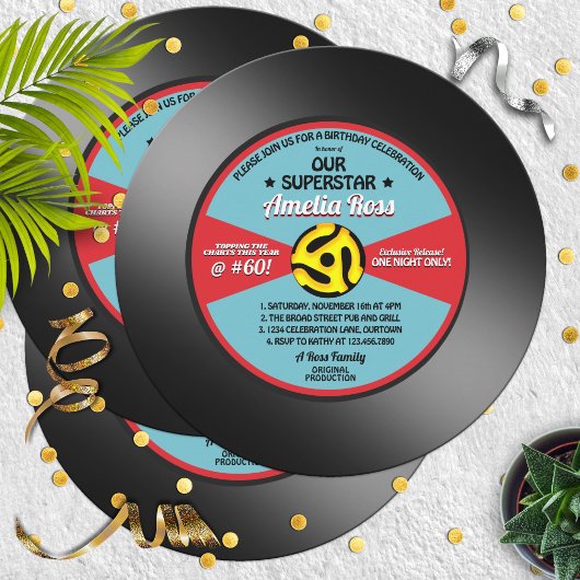 Oude Label Vinyl 45 Record Verjaardagsfeestje Kaart