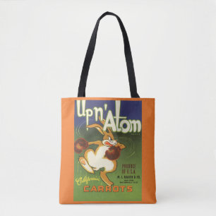 Oude labelkunst boksende konijn, Up n Atom wortele Tote Bag