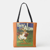 Oude labelkunst boksende konijn, Up n Atom wortele Tote Bag (Achterkant)