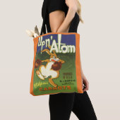 Oude labelkunst boksende konijn, Up n Atom wortele Tote Bag (Dichtbij)