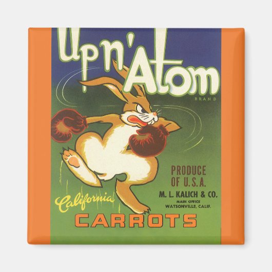 Oude labelkunst bokskabouter, Up n Atom wortels Magneet (Voorkant)