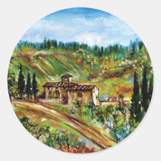OUDE LANDBOUW IN CHIANTI-TUSCANY RONDE STICKER (Voorkant)