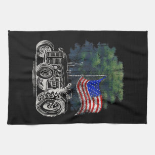 Oude Landbouw Tractor Amerikaanse Vlag Patriotisch Theedoek