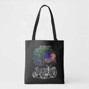 Oude Landbouw Tractor Amerikaanse Vlag Patriotisch Tote Bag