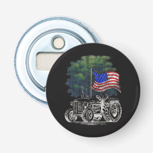 Oude Landbouw Tractor Amerikaanse Vlag Patriottisc Button Flesopener