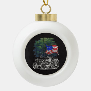 Oude Landbouw Tractor Amerikaanse Vlag Patriottisc Keramische Bal Ornament
