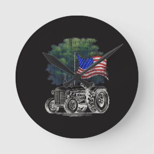 Oude Landbouw Tractor Amerikaanse Vlag Patriottisc Ronde Klok