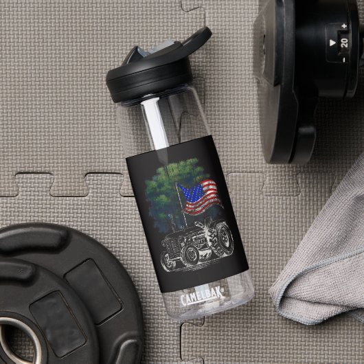 Oude Landbouw Tractor Amerikaanse Vlag Patriottisc Waterfles (Sportschool (Gedraaid) )