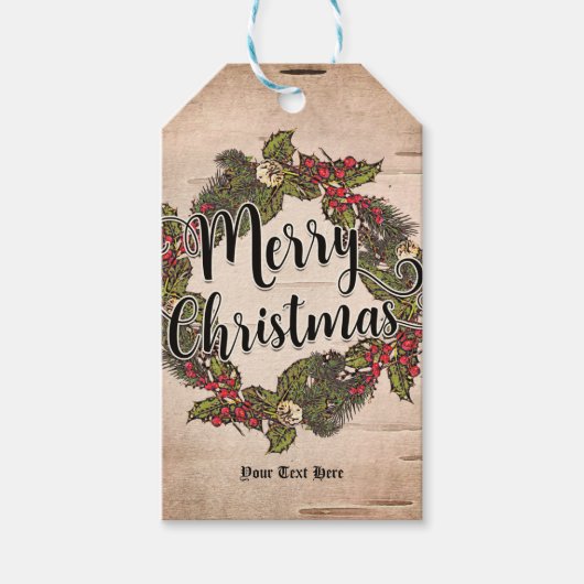 Oude Landelijke Berken Kerstmis Geschenk Cadeaulabel (Voorkant)