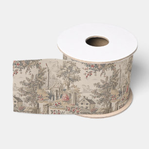 Oude landelijke boerderij Franse Toile bloemmotief Grosgrain Lint