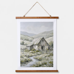 Oude landelijke boerderij landschap olieverfschild hangend wandkleed