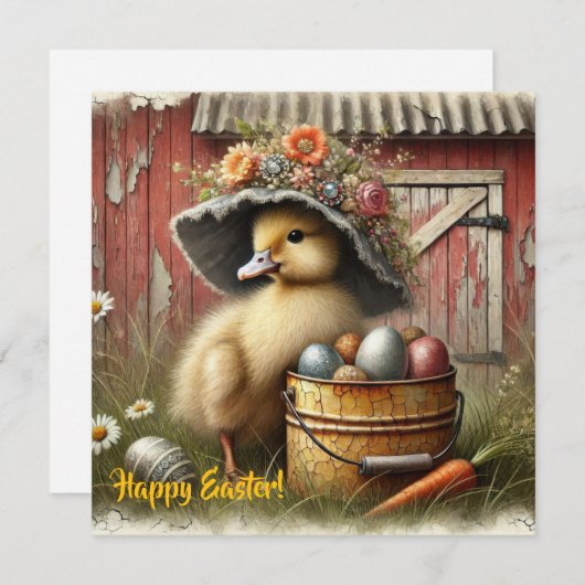 Oude landelijke eend met eieren boerderijstijl feestdagenkaart (Voorkant / Achterkant)